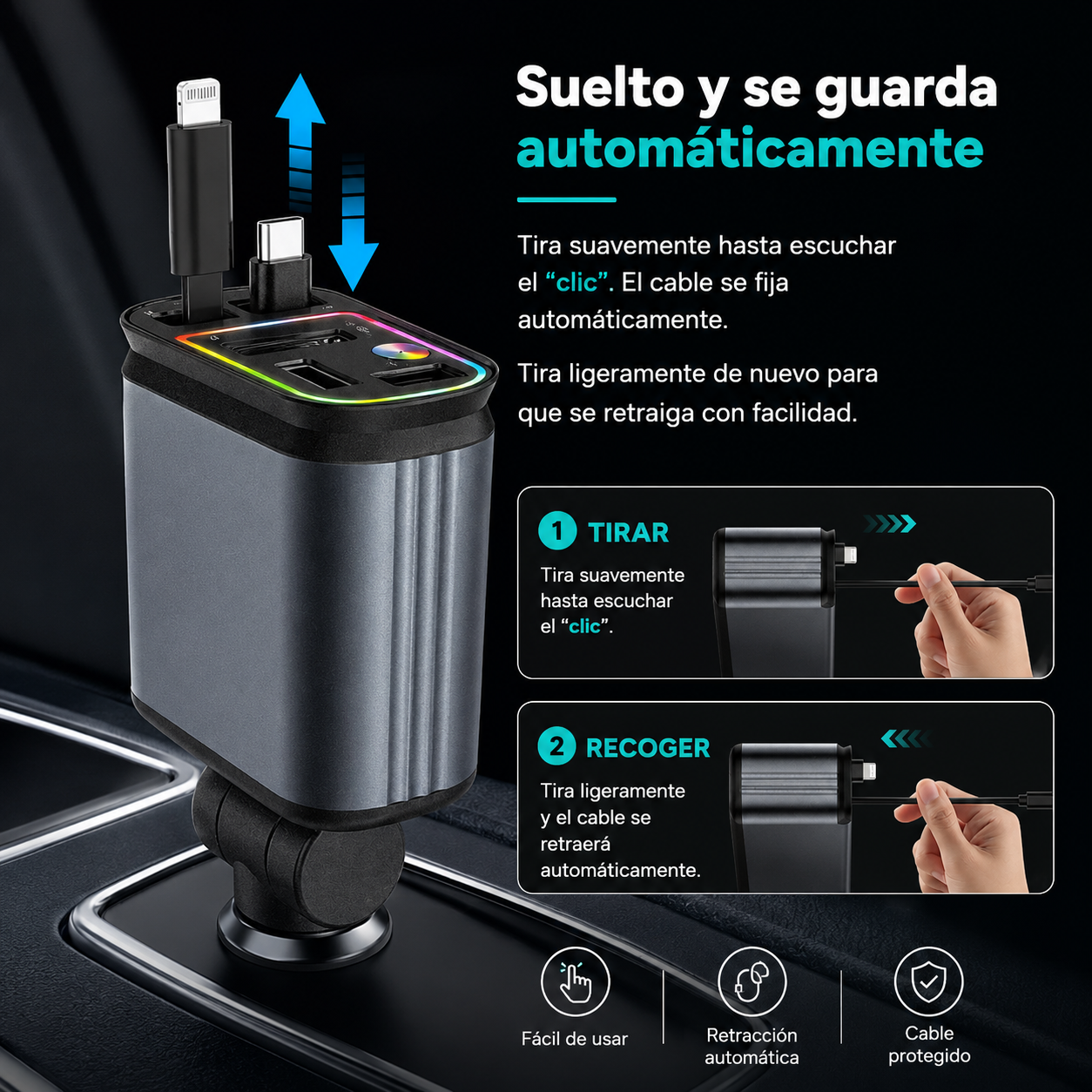 Cargador 4 en 1 para Coche con Proyector