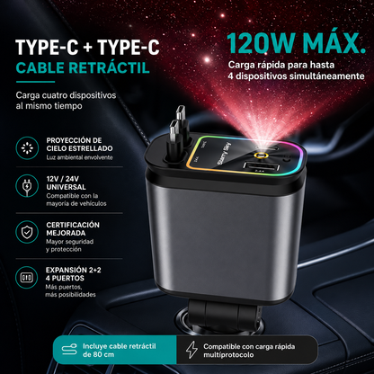 Cargador 4 en 1 para Coche con Proyector